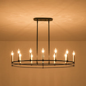 LightFixturesUSA - Vintage 12 - Light Black Brass Candle Wide Island Chandelier - Chandelier - 37.5 in - 