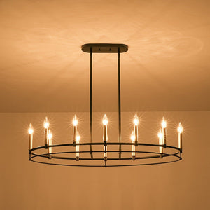 LightFixturesUSA - Vintage 12 - Light Black Brass Candle Wide Island Chandelier - Chandelier - 37.5 in - 