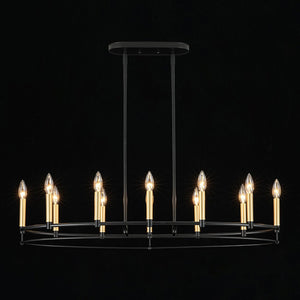 LightFixturesUSA - Vintage 12 - Light Black Brass Candle Wide Island Chandelier - Chandelier - 37.5 in - 