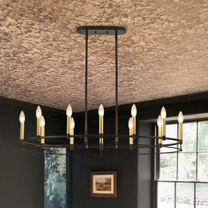 LightFixturesUSA - Vintage 12 - Light Black Brass Candle Wide Island Chandelier - Chandelier - 37.5 in - 