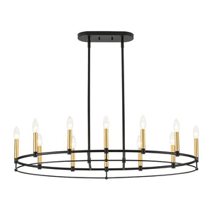 LightFixturesUSA - Vintage 12 - Light Black Brass Candle Wide Island Chandelier - Chandelier - 37.5 in - 