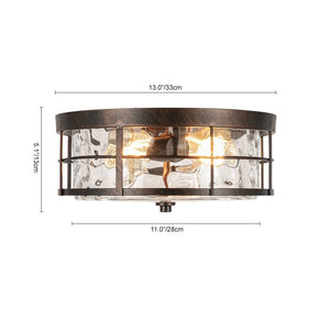 LightFixturesUSA - Vintage 2 - Light Hammered Glass Round Drum Flush Mount - Ceiling Light - 11 in - 