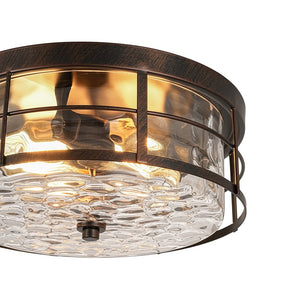 LightFixturesUSA - Vintage 2 - Light Hammered Glass Round Drum Flush Mount - Ceiling Light - 11 in - 