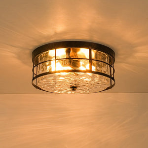 LightFixturesUSA - Vintage 2 - Light Hammered Glass Round Drum Flush Mount - Ceiling Light - 11 in - 
