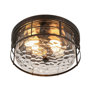 LightFixturesUSA - Vintage 2 - Light Hammered Glass Round Drum Flush Mount - Ceiling Light - 11 in - 