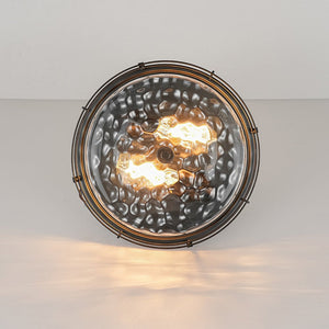 LightFixturesUSA - Vintage 2 - Light Hammered Glass Round Drum Flush Mount - Ceiling Light - 11 in - 