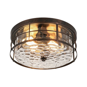 LightFixturesUSA - Vintage 2 - Light Hammered Glass Round Drum Flush Mount - Ceiling Light - 11 in - 