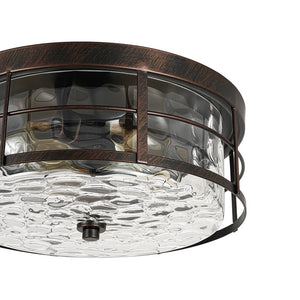 LightFixturesUSA - Vintage 2 - Light Hammered Glass Round Drum Flush Mount - Ceiling Light - 11 in - 