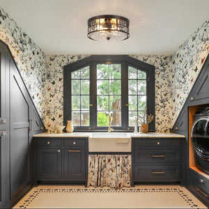 LightFixturesUSA - Vintage 2 - Light Hammered Glass Round Drum Flush Mount - Ceiling Light - 11 in - 