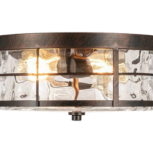 LightFixturesUSA - Vintage 2 - Light Hammered Glass Round Drum Flush Mount - Ceiling Light - 11 in - 