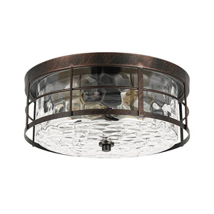 LightFixturesUSA - Vintage 2 - Light Hammered Glass Round Drum Flush Mount - Ceiling Light - 11 in - 
