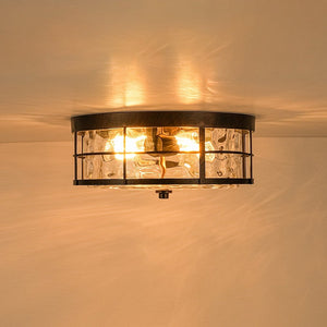 LightFixturesUSA - Vintage 2 - Light Hammered Glass Round Drum Flush Mount - Ceiling Light - 11 in - 