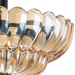 LightFixturesUSA-Vintage 2-Tier Amber Glass Scalloped Bloom Semi Flush Mount-Ceiling Light-Amber Glass-