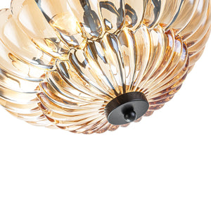 LightFixturesUSA-Vintage 2-Tier Amber Glass Scalloped Bloom Semi Flush Mount-Ceiling Light-Amber Glass-