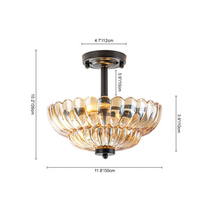 LightFixturesUSA-Vintage 2-Tier Amber Glass Scalloped Bloom Semi Flush Mount-Ceiling Light-Amber Glass-