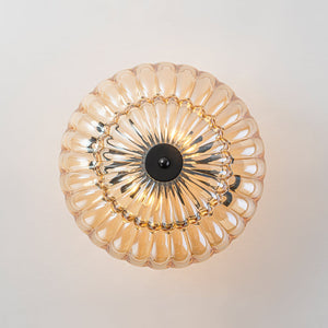 LightFixturesUSA-Vintage 2-Tier Amber Glass Scalloped Bloom Semi Flush Mount-Ceiling Light-Amber Glass-