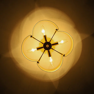 LightFixturesUSA - Vintage 4 - Light Iron Quatrefoil Shade Semi Flush Mount - Ceiling Light - Black+ Gold - 