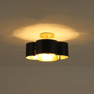 LightFixturesUSA - Vintage 4 - Light Iron Quatrefoil Shade Semi Flush Mount - Ceiling Light - Black+ Gold - 
