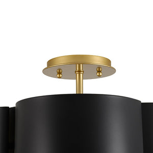 LightFixturesUSA - Vintage 4 - Light Iron Quatrefoil Shade Semi Flush Mount - Ceiling Light - Black+ Gold - 