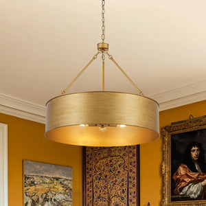 LightFixturesUSA-Vintage 5-Light Brushed Gold Metal Drum Cage Chandelier-Chandelier-30 in-