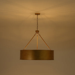LightFixturesUSA-Vintage 5-Light Brushed Gold Metal Drum Cage Chandelier-Chandelier-30 in-