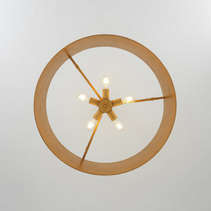 LightFixturesUSA-Vintage 5-Light Brushed Gold Metal Drum Cage Chandelier-Chandelier-30 in-