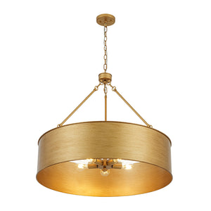 LightFixturesUSA-Vintage 5-Light Brushed Gold Metal Drum Cage Chandelier-Chandelier-30 in-
