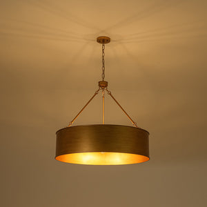 LightFixturesUSA-Vintage 5-Light Brushed Gold Metal Drum Cage Chandelier-Chandelier-30 in-