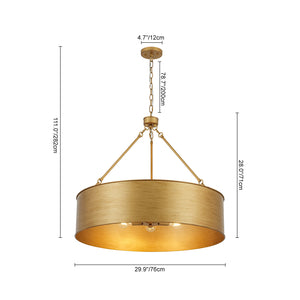 LightFixturesUSA-Vintage 5-Light Brushed Gold Metal Drum Cage Chandelier-Chandelier-30 in-