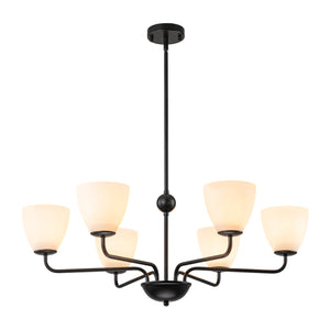 LightFixturesUSA-Vintage 6-Light Frosted Glass Shade Round Candle Style Chandelier-Chandelier-Black-