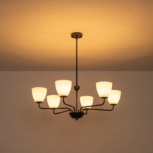 LightFixturesUSA-Vintage 6-Light Frosted Glass Shade Round Candle Style Chandelier-Chandelier-Black-