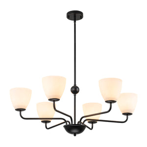 LightFixturesUSA-Vintage 6-Light Frosted Glass Shade Round Candle Style Chandelier-Chandelier-Black-