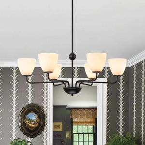 LightFixturesUSA-Vintage 6-Light Frosted Glass Shade Round Candle Style Chandelier-Chandelier-Black-