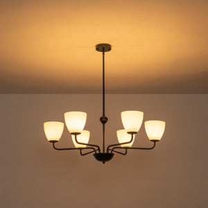 LightFixturesUSA-Vintage 6-Light Frosted Glass Shade Round Candle Style Chandelier-Chandelier-Black-