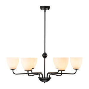 LightFixturesUSA-Vintage 6-Light Frosted Glass Shade Round Candle Style Chandelier-Chandelier-Black-