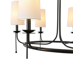 LightFixturesUSA-Vintage 6-Light White Linen Conical Round Ring Chandelier-Chandelier-Black-
