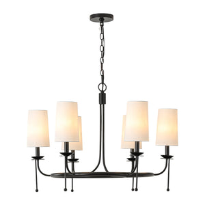 LightFixturesUSA-Vintage 6-Light White Linen Conical Round Ring Chandelier-Chandelier-Black-