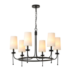 LightFixturesUSA-Vintage 6-Light White Linen Conical Round Ring Chandelier-Chandelier-Black-