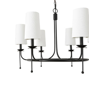 LightFixturesUSA-Vintage 6-Light White Linen Conical Round Ring Chandelier-Chandelier-Black-