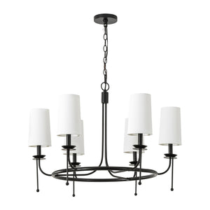LightFixturesUSA-Vintage 6-Light White Linen Conical Round Ring Chandelier-Chandelier-Black-