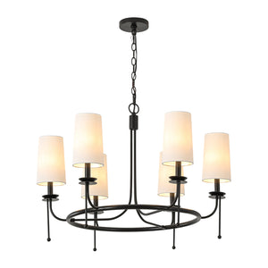 LightFixturesUSA-Vintage 6-Light White Linen Conical Round Ring Chandelier-Chandelier-Black-