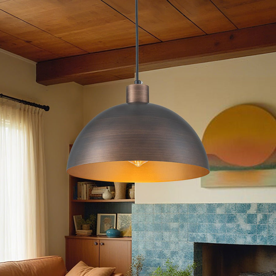 LightFixturesUSA - Vintage Antique Bronze 1 - Light Iron Dome Pendant Light - Pendant Light - 11.8 in - 