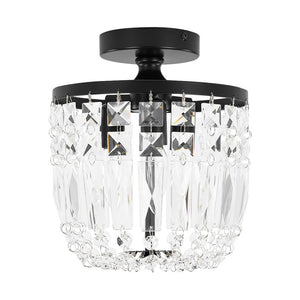 LightFixturesUSA - Vintage Black Draped Crystal Round Semi Flush Mount - Ceiling Light - Black - 
