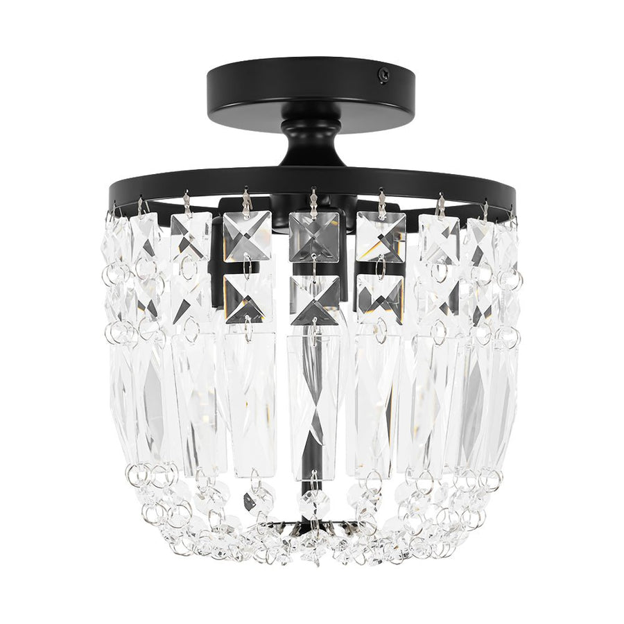 LightFixturesUSA - Vintage Black Draped Crystal Round Semi Flush Mount - Ceiling Light - Black - 