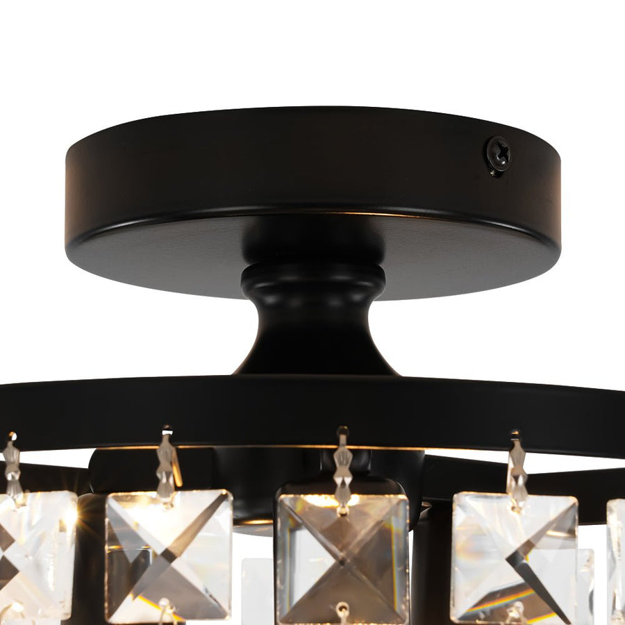 LightFixturesUSA - Vintage Black Draped Crystal Round Semi Flush Mount - Ceiling Light - Black - 