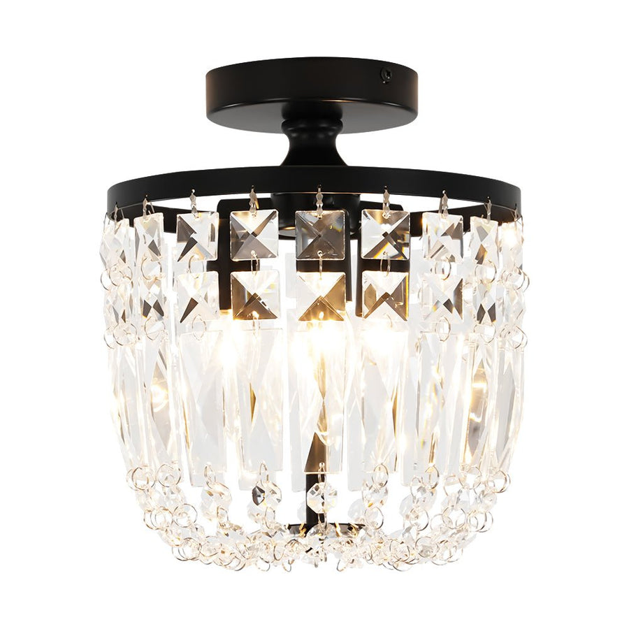 LightFixturesUSA - Vintage Black Draped Crystal Round Semi Flush Mount - Ceiling Light - Black - 