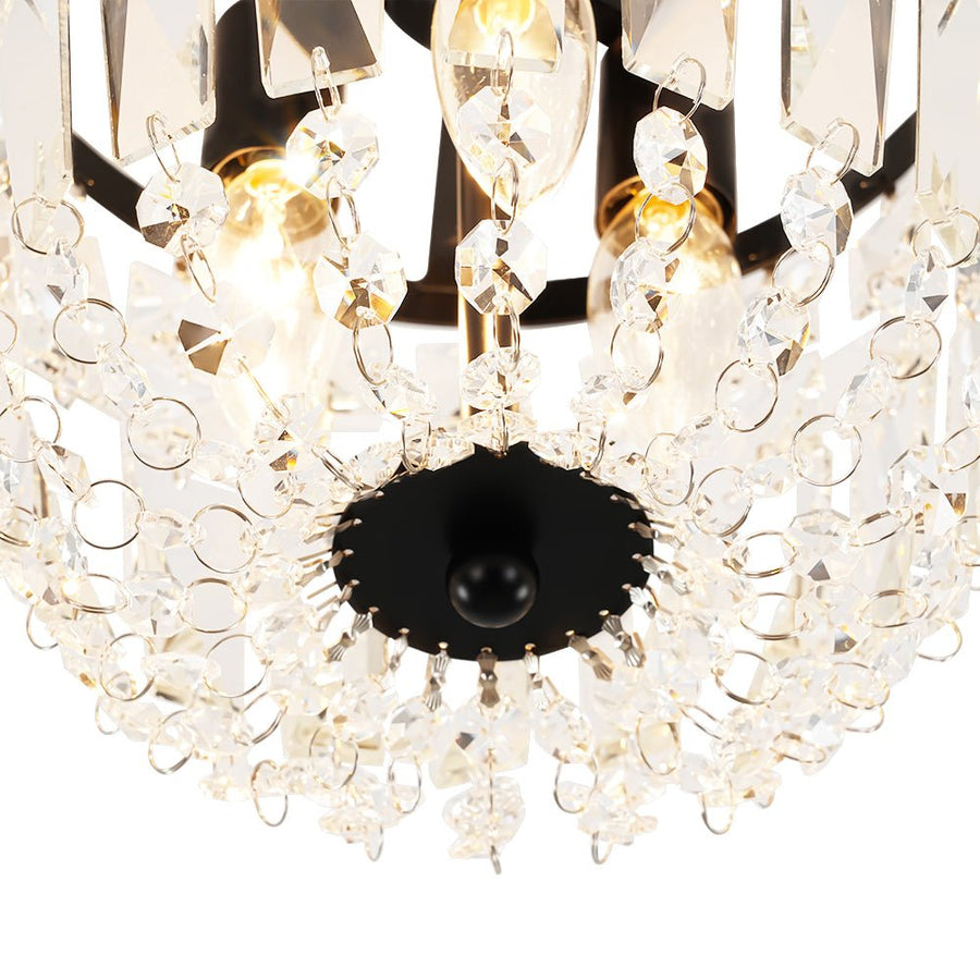LightFixturesUSA - Vintage Black Draped Crystal Round Semi Flush Mount - Ceiling Light - Black - 