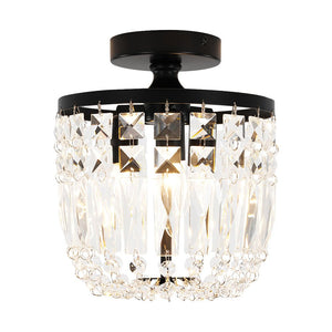 LightFixturesUSA - Vintage Black Draped Crystal Round Semi Flush Mount - Ceiling Light - Black - 
