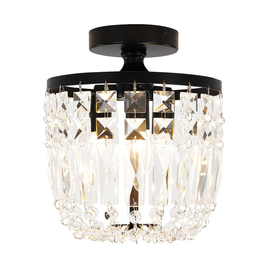 LightFixturesUSA - Vintage Black Draped Crystal Round Semi Flush Mount - Ceiling Light - Black - 