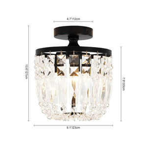 LightFixturesUSA - Vintage Black Draped Crystal Round Semi Flush Mount - Ceiling Light - Black - 
